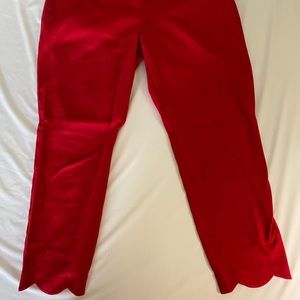 J Crew Winnie red scalloped capri pants, size 14